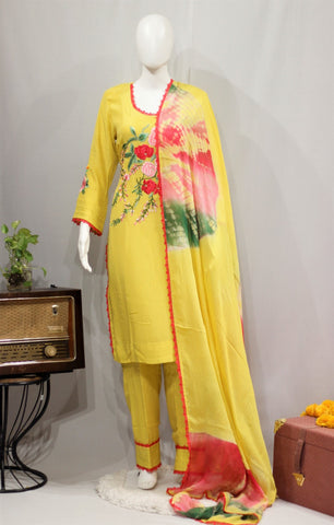 Yellow Full Suit With Tie Dye Dupatta-1698