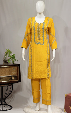 Mustard Yellow Full Suit With Tie Dye Dupatta-1700