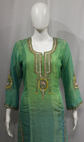 Green Tie Dy Full Suit With Tabbi Silk Tie Dye Dupatta-1702