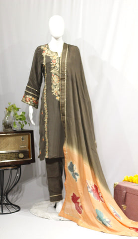 Mouse Colour Full Suit With Tie Dye Dupatta-1703