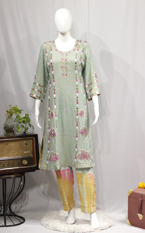 Light Pista Green Full Suit With Tie Dye Dupatta-1704