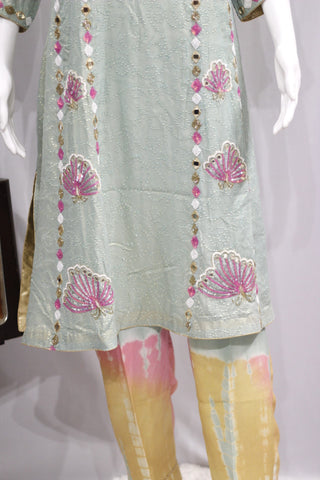 Light Pista Green Full Suit With Tie Dye Dupatta-1704