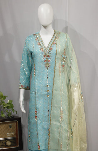 Firoji Full Suit With Lemon Yellow Dupatta-1705