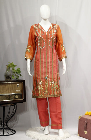 Rust Double Shade Full Suit With Tie Dye Dupatta-1706