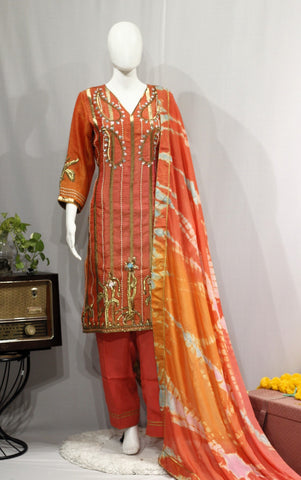 Rust Double Shade Full Suit With Tie Dye Dupatta-1706