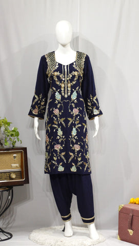 Navy Blue Full Suit With Chinon Chiffon Tie Dye Dupatta-1707