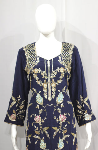 Navy Blue Full Suit With Chinon Chiffon Tie Dye Dupatta-1707