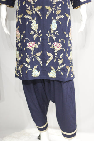 Navy Blue Full Suit With Chinon Chiffon Tie Dye Dupatta-1707