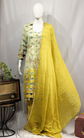 Mustard Tie Dye Full Suit With Tabbi Silk Dupatta-1709