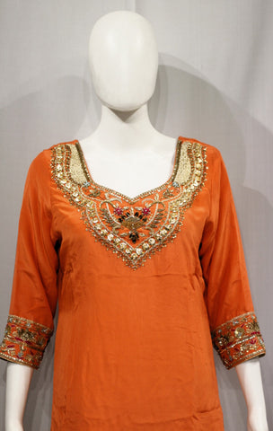 Orange Full Suit With Tabbi Silk Dupatta-1710