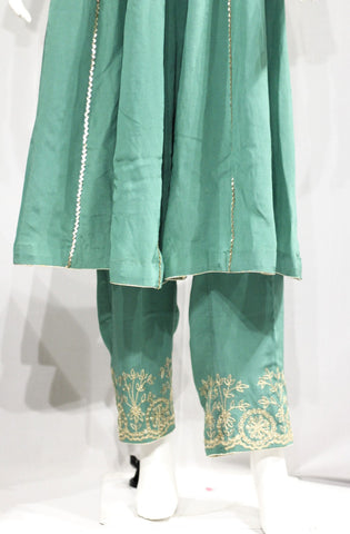 Green Frock Suit With Chinon Chiffon Dupatta-1711