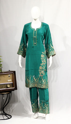 Bottle Green Full Suit With Tie Dye Dupatta-1713