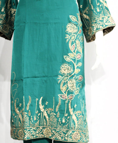 Bottle Green Full Suit With Tie Dye Dupatta-1713