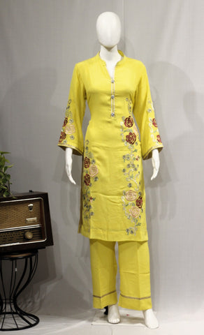 Lemon Yellow Full Suit With Tie Dye Dupatta-1714