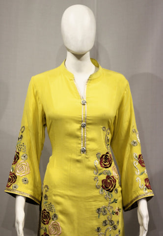 Lemon Yellow Full Suit With Tie Dye Dupatta-1714