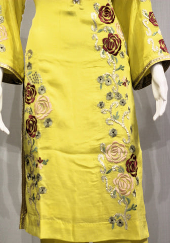 Lemon Yellow Full Suit With Tie Dye Dupatta-1714