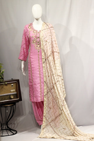 Pink Full Suit With Cream Dupatta-1715