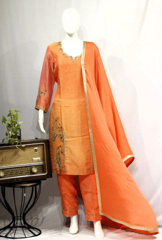 Rust Double Shade Full Suit With Rust Dupatta-1716