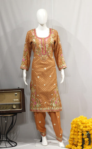 Peach Rust Full Suit With Same Colour Dupatta-1722