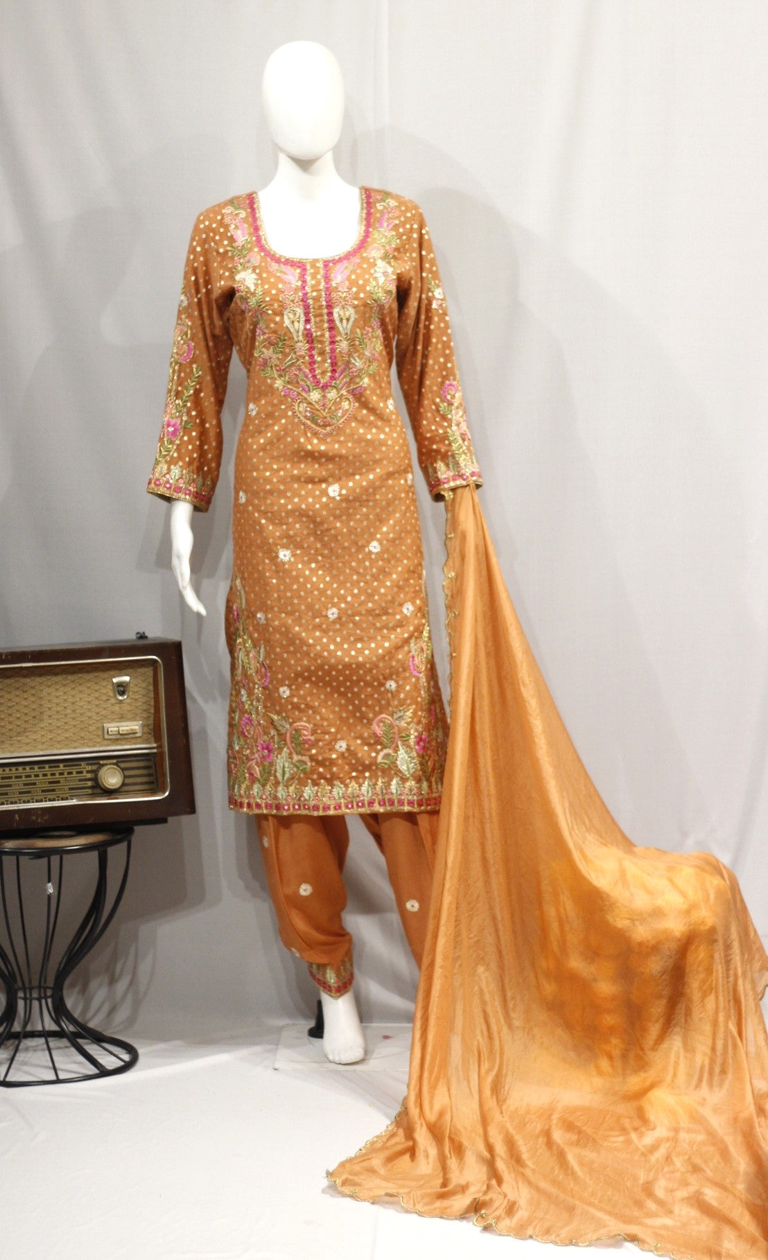 Peach Rust Full Suit With Same Colour Dupatta-1722