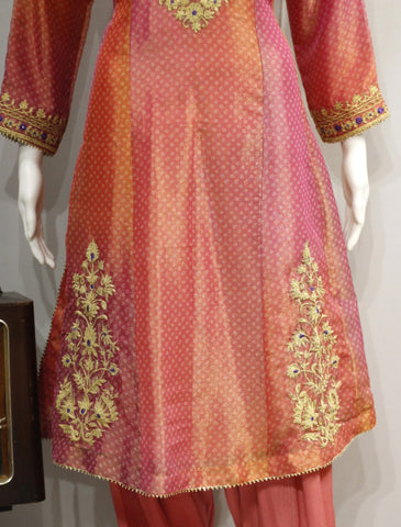 Onion Pink Light Dark Frock Suit With Tie Dye Dupatta-1723