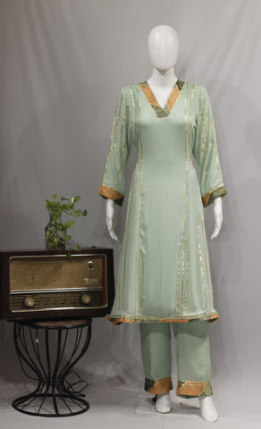 Pista Green Full Suit With Tie Dye Dupatta-1724