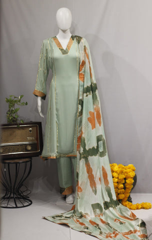 Pista Green Full Suit With Tie Dye Dupatta-1724