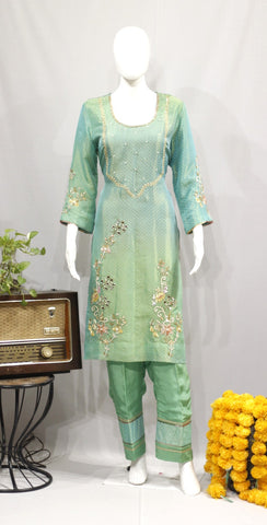 Green Full Suit With Tie Dye Dupatta-1726