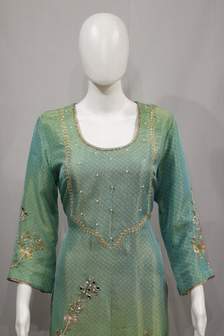 Green Full Suit With Tie Dye Dupatta-1726