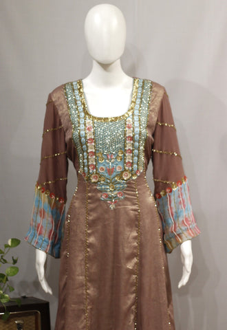 Brown Full Suit With Tie Dye Dupatta-1728