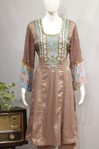 Brown Full Suit With Tie Dye Dupatta-1728