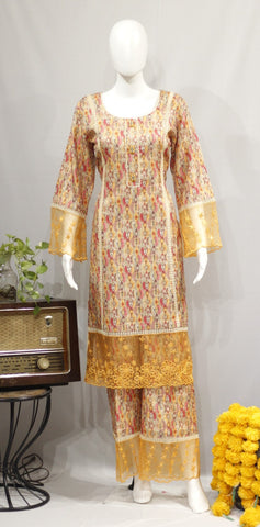 Mango Yellow Full Suit With Organza Dupatta-1729