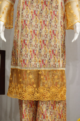 Mango Yellow Full Suit With Organza Dupatta-1729