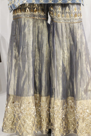 Gray Blue Garara Suit With Tissue Shimmer Dupatta-1730