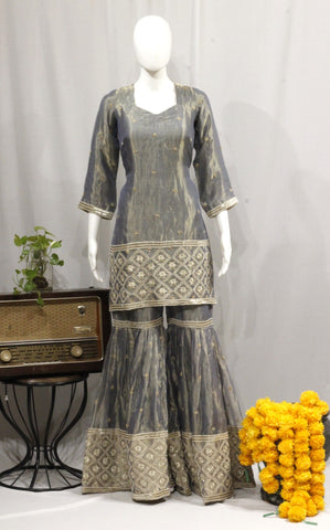 Gray Blue Garara Suit With Chinon Chiffon Dupatta-1731