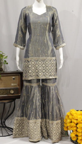 Gray Blue Garara Suit With Chinon Chiffon Dupatta-1731