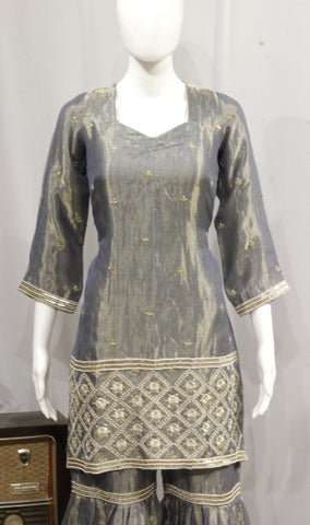 Gray Blue Garara Suit With Chinon Chiffon Dupatta-1731