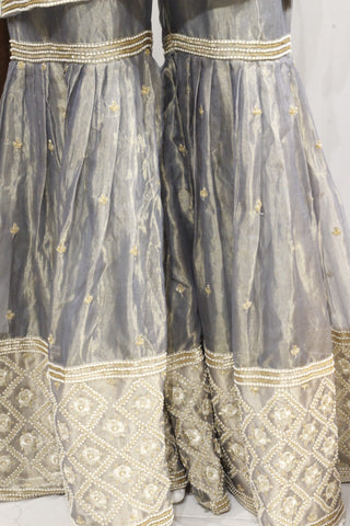 Gray Blue Garara Suit With Chinon Chiffon Dupatta-1731