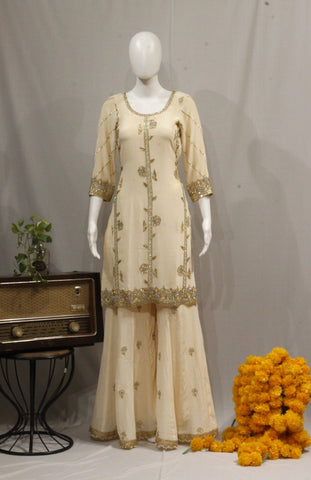 Light Peach Sharara Suit With Organza Dupatta-1732