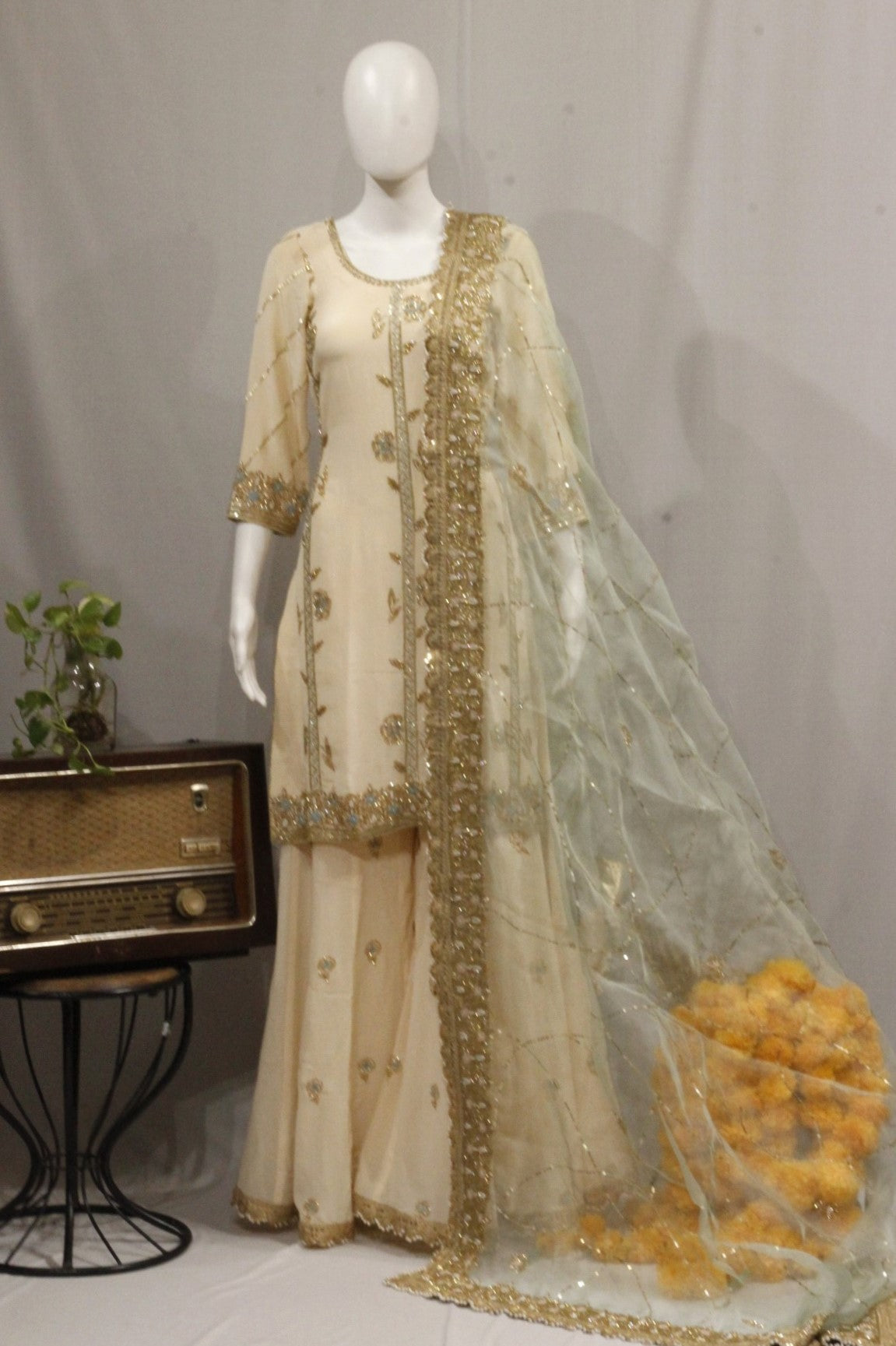 Light Peach Sharara Suit With Organza Dupatta-1732