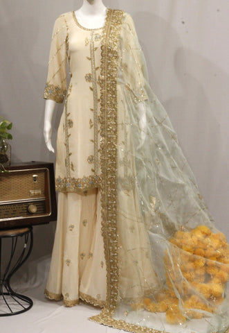 Light Peach Sharara Suit With Organza Dupatta-1732