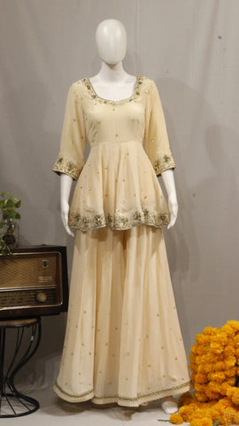 Light Peach Sharara Suit With Organza Dupatta-1733