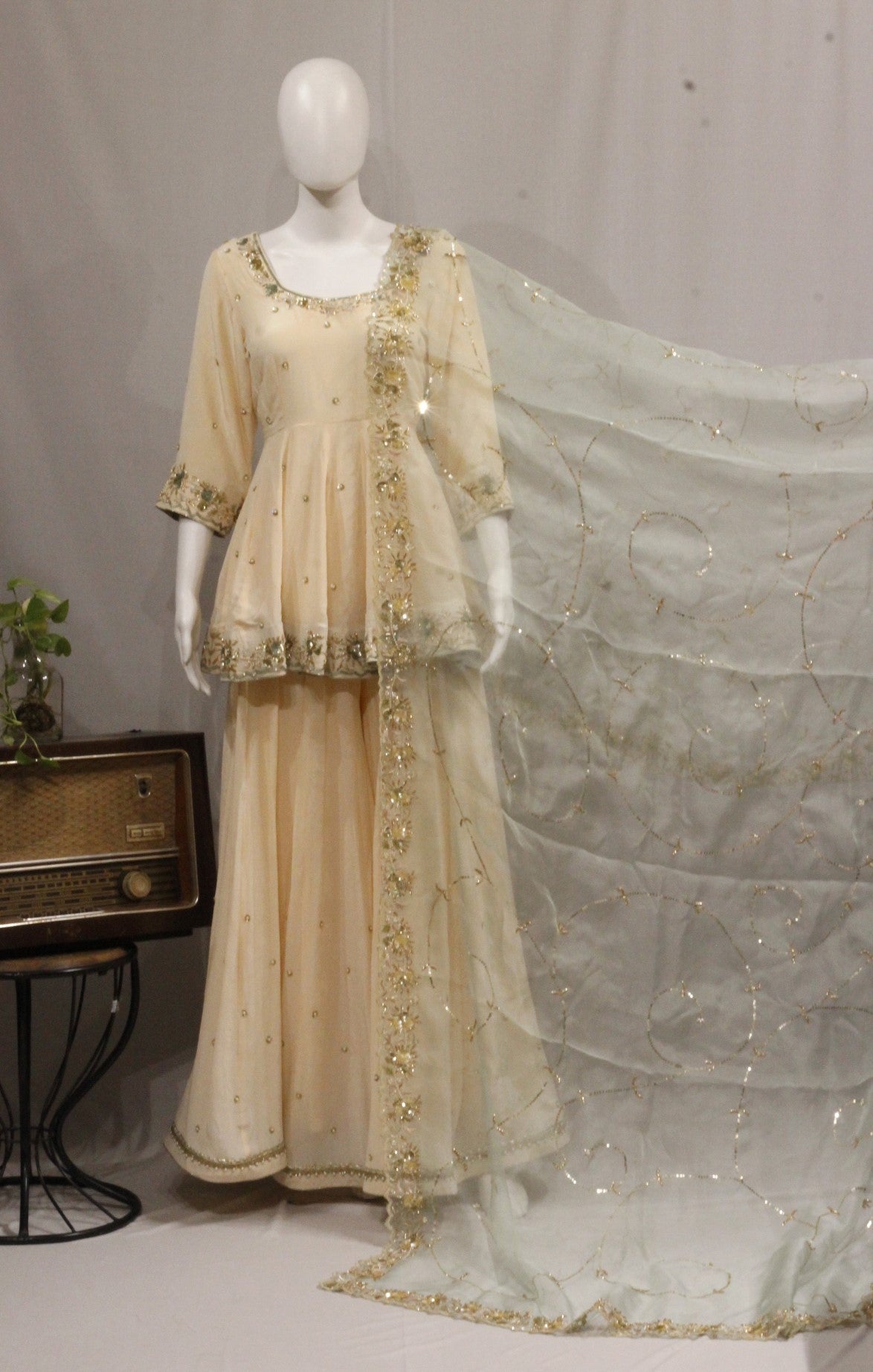 Light Peach Sharara Suit With Organza Dupatta-1733