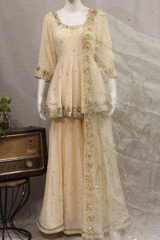 Light Peach Sharara Suit With Organza Dupatta-1733