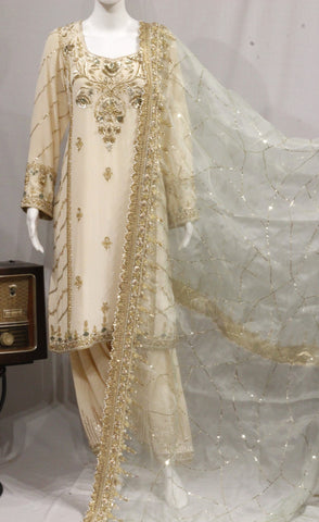 Light Peach Full Suit With Organza Dupatta-1734