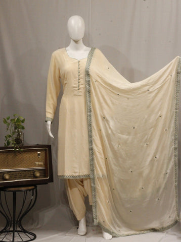 Light Peach Full Suit With Chinon Chiffon Dupatta-1736