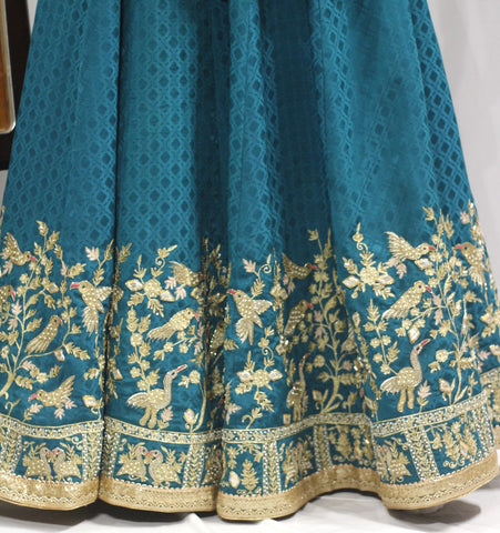 Peacock Lehenga Choli With Pink Tabbi Silk Dupatta-1737