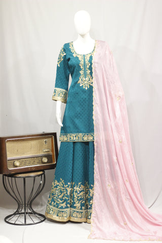 Peacock Lehenga Choli With Pink Tabbi Silk Dupatta-1737