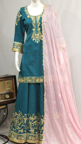 Peacock Lehenga Choli With Pink Tabbi Silk Dupatta-1737