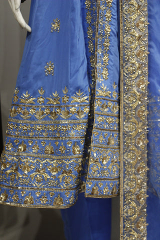 Blue Gray Anarkali Full Suit With Organza Dupatta-1738